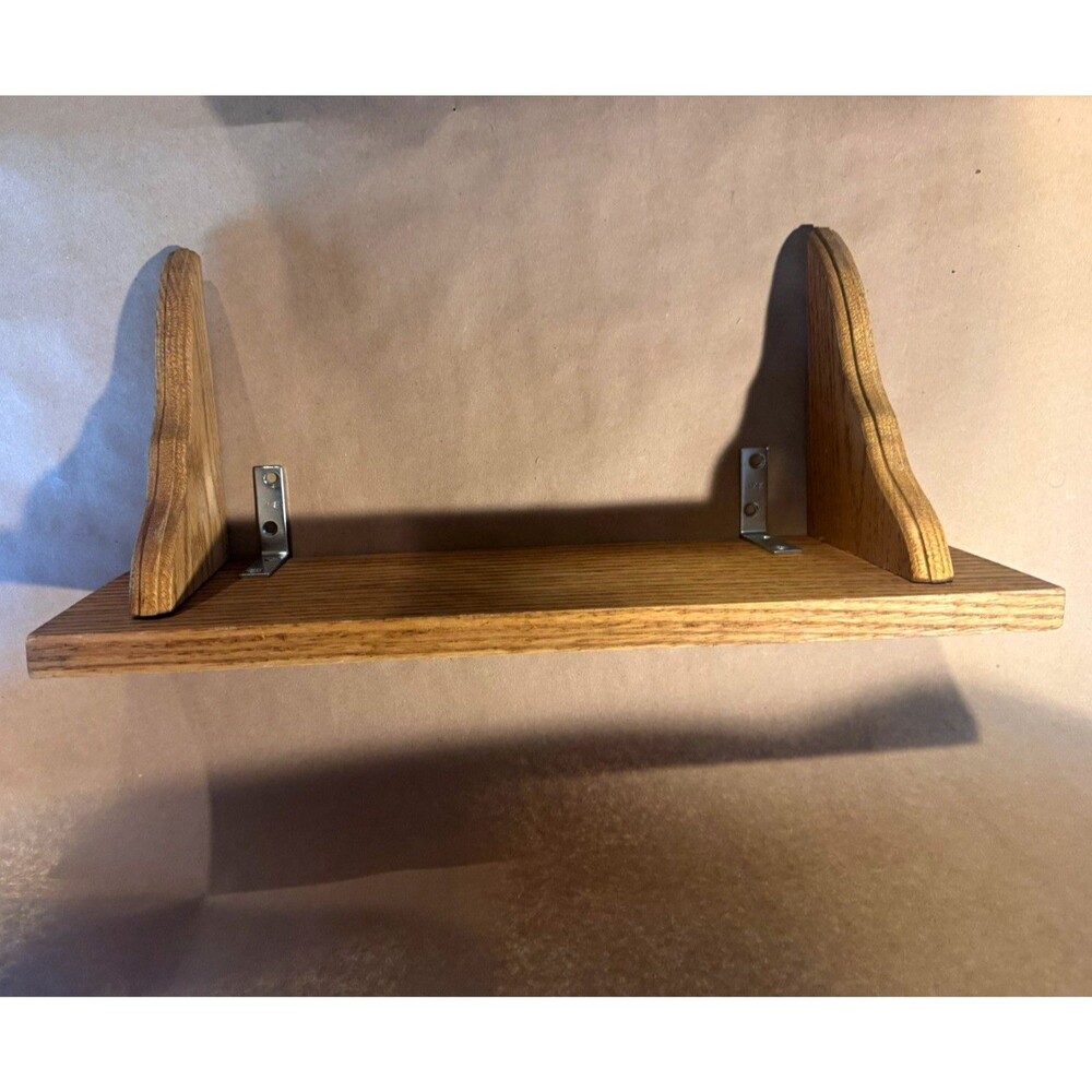 Wall Mounted Rustic Brown Stained Wood Shelf w/ Metal Brackets, 10 lb Cap